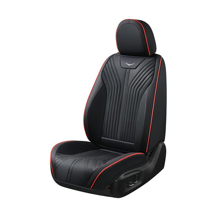 FLORICH Fundas de asiento automotriz Asientos delanteros Funda de asiento de coche impermeable Cojín de asiento de coche negro Protector de asiento de coche de cuero Ajuste universal para la mayoría de coches, camiones y SUV, línea negra y roja