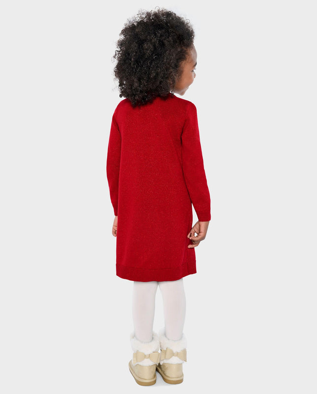 The Children's Place Baby Girls' and Toddler Long Sleeve Sweater Dress, Classic Red Reindeer, 3T