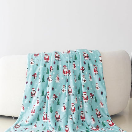 Elegant Comfort Couverture Polaire Réversible Ultra Douce en Flanelle et Sherpa Hiver Noël – Légère, Douce et Confortable – Jeté Décoratif pour les Fêtes, Parfait pour se Détendre, 127 x 152 cm, Père Noël Pingouin