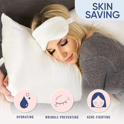 Funda de almohada de seda BLISSY 100% seda de morera pura 22 Momme 6A Fibras de alta calidad Funda de almohada de satén para cabello y piel Tallas Regular, Queen y King Funda de almohada de seda con cremallera oculta que absorbe la humedad, Blanco