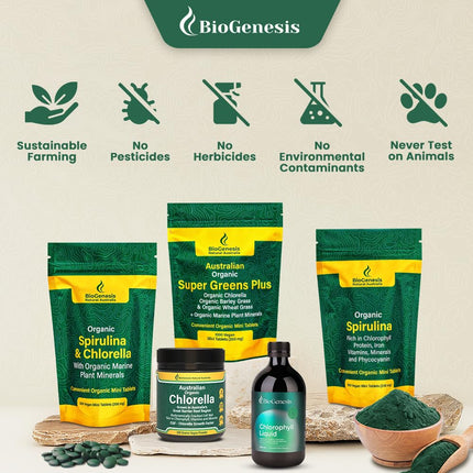 Biogenesis Organic Chlorella Mini Tablets – 300 Count (200mg) | Australian Grown | Rich in Chlorophyll, Vitamins & Minerals | Supports Energy & Immunity | Vegan Mini Tablets