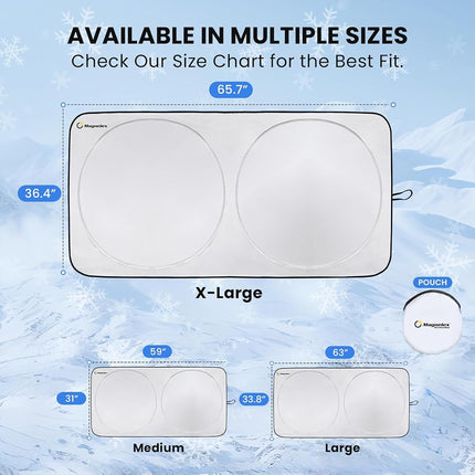 Magnelex Windshield Sun Shade for SUVs, Trucks and Vans with Bonus Steering Wheel Sun Shade. Reflective Fabric Blocks Sun. Foldable Sun Shield Keeps Your Vehicle Cool. (X-Large 65.7 x 36.4 in)