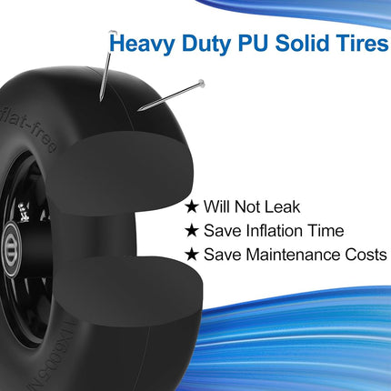 phepetroll 11x6.00-5 Flat Free Lawn Mower Tires and Wheels 3/4" 5/8" 1/2" Ball Bearings, 6"-8" Centered Hub 11x6-5 Zero Turn Mower Front Tires, Smooth Wheels for Commercial Grade Lawn