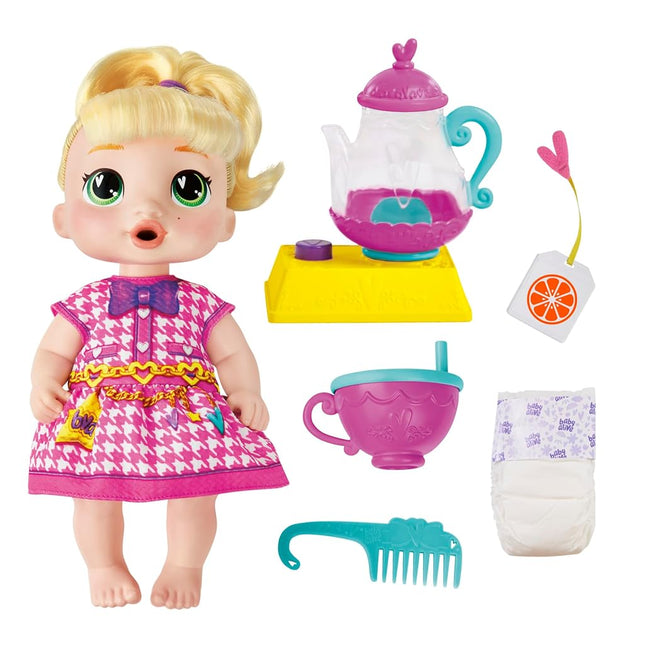 Baby Alive Bubbly Tea Party LaLa GooGoo Doll with Teapot Accessories, Blonde Hair, 11 Inches, Toy for 3 Year Old Girls and Boys & Up