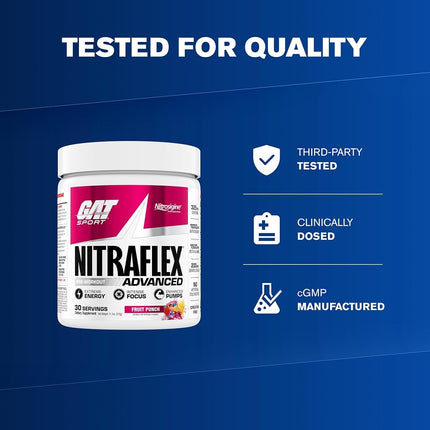 GAT Clinically Tested Nitraflex, Testosterone Enhancing Pre Workout, Fruit Punch,300 Gram