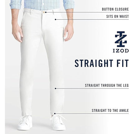 Pantalon Chino Coupe Droite à Devant Plat Extensible Performance pour Homme IZOD, Marine, 38W x 30L