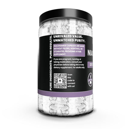 Pure Niacinamide (Vitamin B3), 730 Capsules, 2-Year Supply, No Magnesium Filler, Gluten-Free, No Flush, Made in The USA, 500 mg Natural & Undiluted Niacinamide (Vitamin B3)