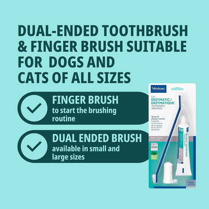 Virbac C.E.T. Oral Hygiene Kit for Cats and Dogs | 3 Piece Set with Dual Ended Toothbrush, Fingerbrush, and Poultry Flavor 2.5 oz Tube of Toothpaste | Remove Plaque & Tartar Buildup