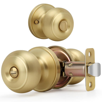 LOQRON Brushed Gold Flat Ball Door Knob with Lock,