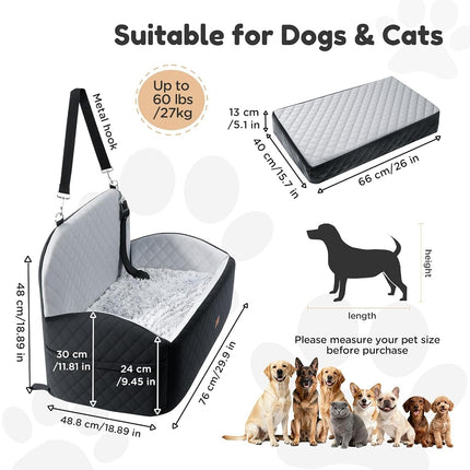 Gimars Upgrade Dog Car Seat with Reversible Long & Short Plush Seat Cushion for Small/Medium/Large Dogs Up to 27kg, Detachable Washable Anti-Slip Dog Booster Seat with 13cm 28D Egg-Crate Foam, L