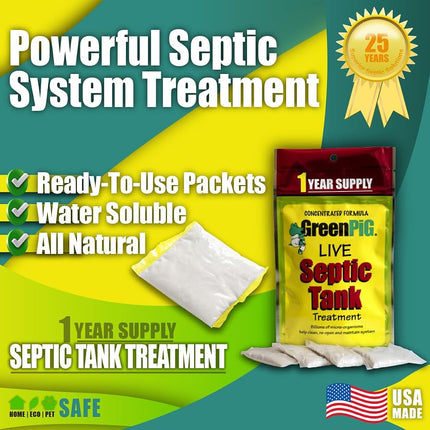 GreenPig Solutions 52 Concentrated Formula Live Septic Tank Treatment, 1 Year Supply