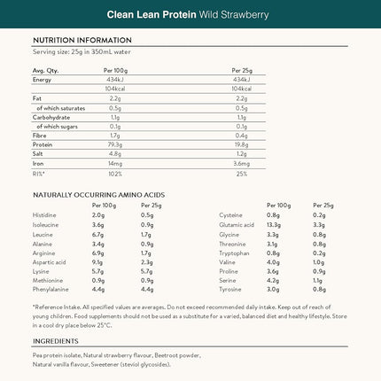 Vegan Protein Powders by Nuzest - Clean Lean Protein - Wild Strawberry - Plant Based Pea Protein Shake - Low Calorie & Low Carb - Gluten Free - Dairy Free - 500g (20 Servings)