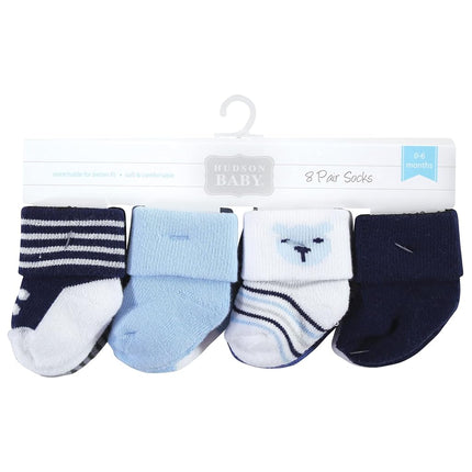 Hudson Baby Chaussettes en éponge et en coton riche pour nouveau-né, garçon ourson, lot de 8, 6-12 mois