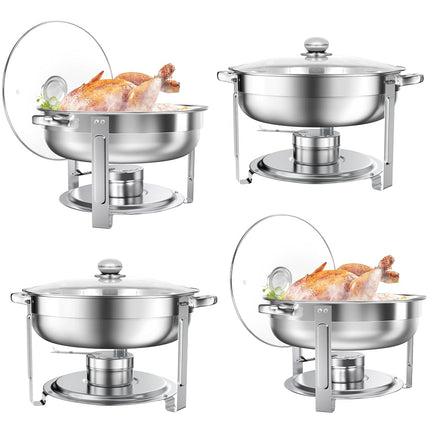 Rengue Plats à Chafing 6 pintes pour Buffet, Lot de 4 Plats à Chafing Ronds en Acier Inoxydable, Serveurs et Chauffe-plats de Buffet Chauffants et Refroidissants, Chauffe-plats pour Fêtes, Réceptions, Banquets, Mariages