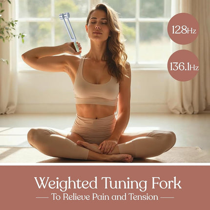 Tuning Forks for Healing Set, Including Four Frequency 128Hz, 136.1Hz, 174Hz, 528Hz Yoga and Meditation Accessories, Chakra Sound Therapy Instruments with Tuning Fork Activator and Vegan Leather Pouch