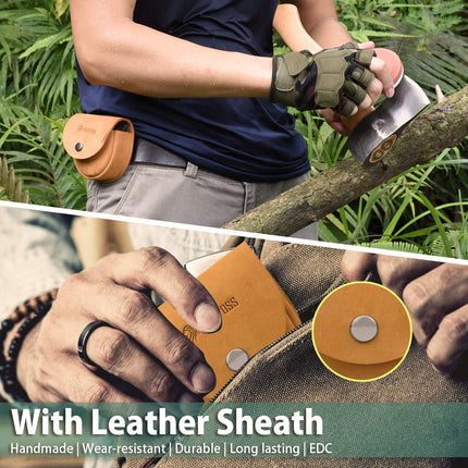 NedFoss Axe & Tool Sharpener with Leather Sheath, Dual Grit Multi-Purpose Sharpener (Brown)