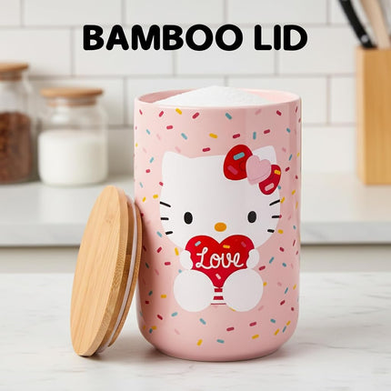 Silver Buffalo Sanrio Hello Kitty Holding Love Heart Ceramic Cookie Snack Candy Jar with Airtight Bamboo Lid (Small)