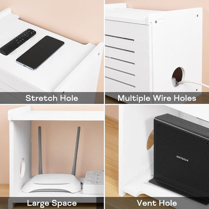 BEARUT White Router Shelf Projector Shelf Projector Stand Router Storage Box Modem Cable Router Cover Organized Power Strip Cable Management Hider Rack by Solid Wood Need Assembly