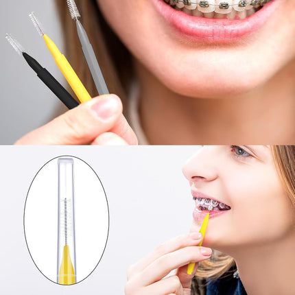 Patelai 100 Pcs Braces Dental Brushes,Yellow,Portable Size