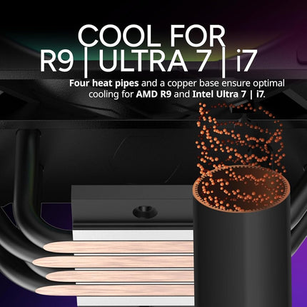 Cooler Master Hyper 212 RGB Black Edition CPU Air Cooler, SF120R RGB Fan, 4 CD 2.0 Heatpipes, Anodized Gun-Metal Black, Brushed Nickel Fins, RGB Lighting for AMD Ryzen/Intel LGA1151