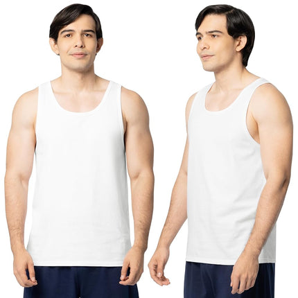 Fruit of the Loom Camisetas sin mangas de algodón EverSoft para hombre, con absorción de humedad y control de olores, estilo camiseta sin mangas, paquete de 2, blanco hielo, grande