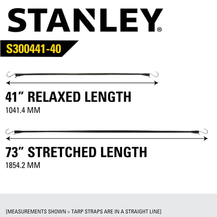 STANLEY S300441 Black 41" Rubber Tarp Bungee Cords for Boating, Camping, Cargo Support, 40 Pack