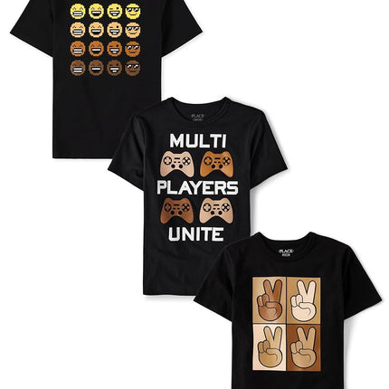 The Children's Place Boys' Assorted Everday Short Sleeve Graphic T-Shirts,multipacks, Multiplayers/Emojis/Peace 3-Pack, XX-Large