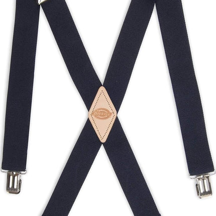 Dickies Men's 1 1/2 inch Solid Straight Clip Adjustable X Back Suspender, Navy, One size