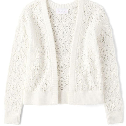 Gilet long ouvert devant pour fille The Children's Place, pointelle blanc uni, très petit