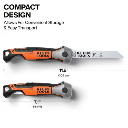 Klein Tools 31757 Folding Multi-Purpose Jab Saw, Multiple Blades Included, Dual-Locking Positions, Cuts Drywall, Metal, Wood, and Plastic