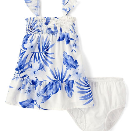 The Children's Place Baby Girls' and Newborn Sleeveless Casual Dress, White Tropical Print, 0-3 Months