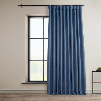 HPD Half Price Drapes Faux Linen Textured Room Darkening Curtains for Bedroom 96 Inches Long (1 Panel), 100W X 96L Extra Wide Curtains for Living Room Home Decor, Denim