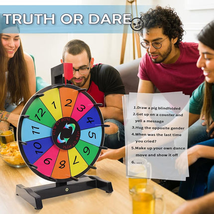 Hooomyai HC Display 12" Tabletop Spinning Prize Wheel 12 Slots with Durable Plastic Base, 2 Pointer, for Fortune Spin Game in Party Pub Trade Show Carnival