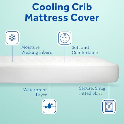 Sealy Baby Cool Comfort Cooling Breathable Waterproof Crib Mattress Protector Pad, Toddler Bed Cover, Infant and Newborn Durable Comfortable Topper, Machine Washable and Dryer Friendly, 52x28”- White