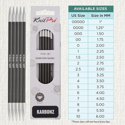 KnitPro Karbonz Double Pointed Needles 8" (20cm) | 4.50 mm