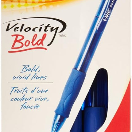 BIC Velocity Retractable Ballpoint Pen, Blue Ink, 1.6mm, Bold, Dozen