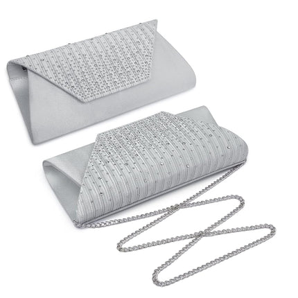 Dasein Bolso de Noche para Mujer Brillo Diamante de Imitación Boda Bolso de Noche Cristal Sobre Embrague Bandolera Bolsos de Hombro, Plateado, S (25.9 cm An. x 12.7 cm Al. x 5.1 cm Pr.)