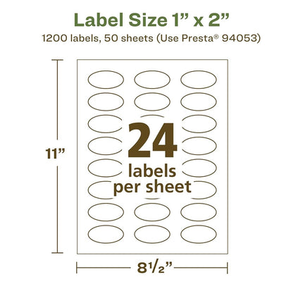Avery EcoFriendly Matte White Recycled Oval Labels, 1" x 2", Print-to-The-Edge, Matte White Labels, Permanent Adhesive, Laser/Inkjet Printable, 1,200 Total