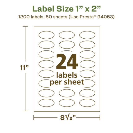 Avery EcoFriendly Matte White Recycled Oval Labels, 1" x 2", Print-to-The-Edge, Matte White Labels, Permanent Adhesive, Laser/Inkjet Printable, 1,200 Total