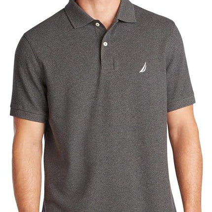 Nautica Men's Short Sleeve Solid Polo Shirt, CharcoalHtr, M