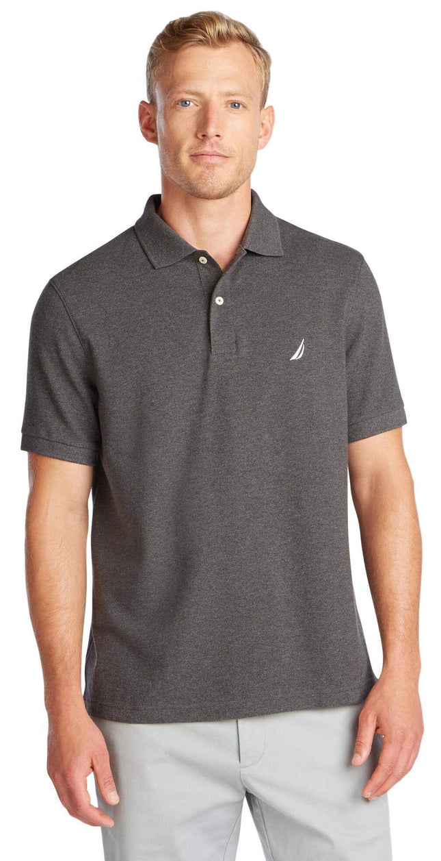 Nautica Men's Short Sleeve Solid Polo Shirt, Charc