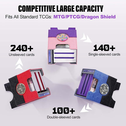 Kabinka Commander Deck Box for MTG with Metal Emblem, Card Deck Box with Dice Tray, Holds 100 Double-Sleeved Cards for TCG/PTCG, Cards Storage Case with 35PT Magnetic Card Holder (Pink& Purple, Lotus)