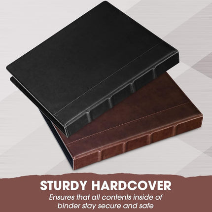 Marspark 2 Pcs Vintage Hardback 3 Ring Binder Professional Leather Binder Organizer Round Rings Holds 200 Sheets with 2 Inner Pockets(1 Inch,Brown, Black)