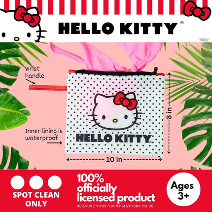 Franco Collectibles Hello Kitty Sac de plage/piscine étanche à pois pour maillot de bain, maquillage, articles de toilette (produit sous licence officielle)
