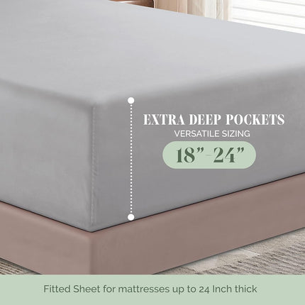 Elegant Comfort 1500 Premium Quality 6-Piece Bed Sheet Set - 18-24 Inch Extra Deep Pocket, Smart Storage Pockets, Wrinkle Free Ultra Soft 6PC Extra Deep Pocket Sheets, Queen, Silver Gray
