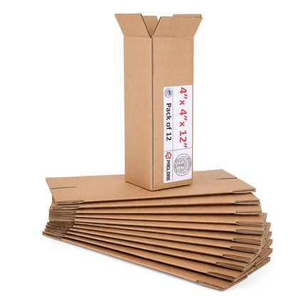 Paclord 12 Pack Large Cardboard Boxes 4" x 4" x 12" (L x W x H) - USA Made Packaging Boxes for Moving, Shipping or Storage - USPS, UPS Approved