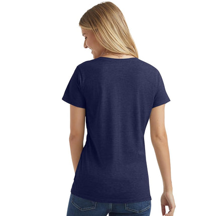 Hanes womensO9175Women's Short Sleeve Graphic V-Neck Tee Short Sleeve Shirt - Blue - Large