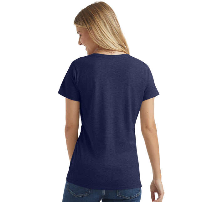 Hanes womensO9175Women's Short Sleeve Graphic V-Neck Tee Short Sleeve Shirt - Blue - Large