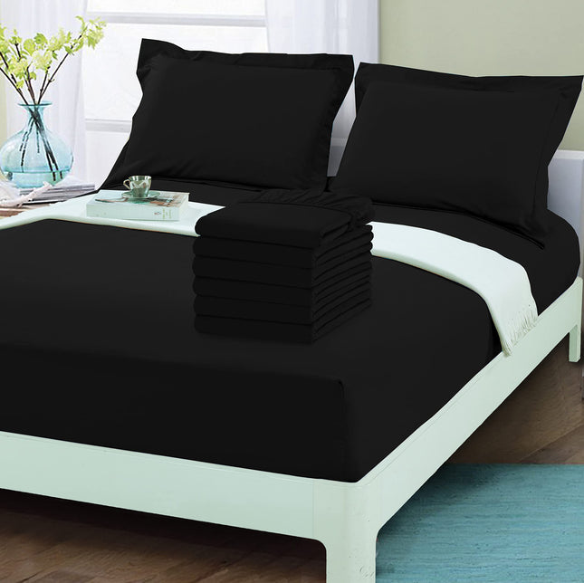 Elegant Comfort 6-Pack Fitted Bottom Sheets 1500 Thread Count Premium Hotel Quality, Deep Pocket, Wrinkle-Free, Stain and Fade Resistant-Side Pockets for Storage, 6PACK Fitted-Twin/Twin XL, Black