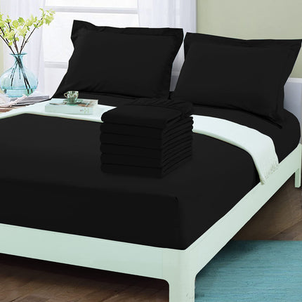 Elegant Comfort 6-Pack Fitted Bottom Sheets 1500 Thread Count Premium Hotel Quality, Deep Pocket, Wrinkle-Free, Stain and Fade Resistant-Side Pockets for Storage, 6PACK Fitted-Queen, Black